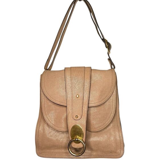 Chloé Kathleen Flap Shoulder Bag Top Handle Nude Tan Leather Gold Ring Hardware - Picture 4 of 10